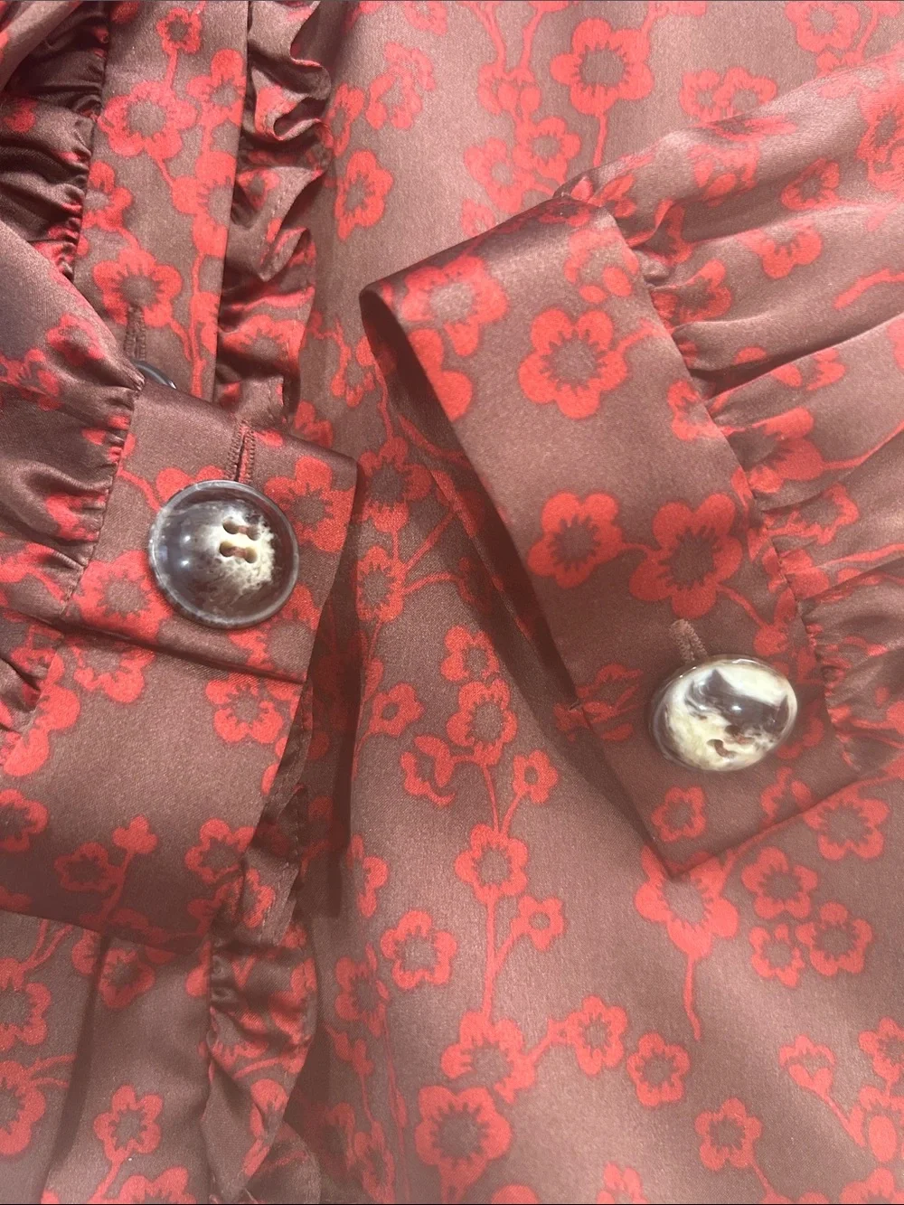 TIBI blouse  Womens 6 silk Floral Tie Neck Ruffle Romantic Dark Academia office